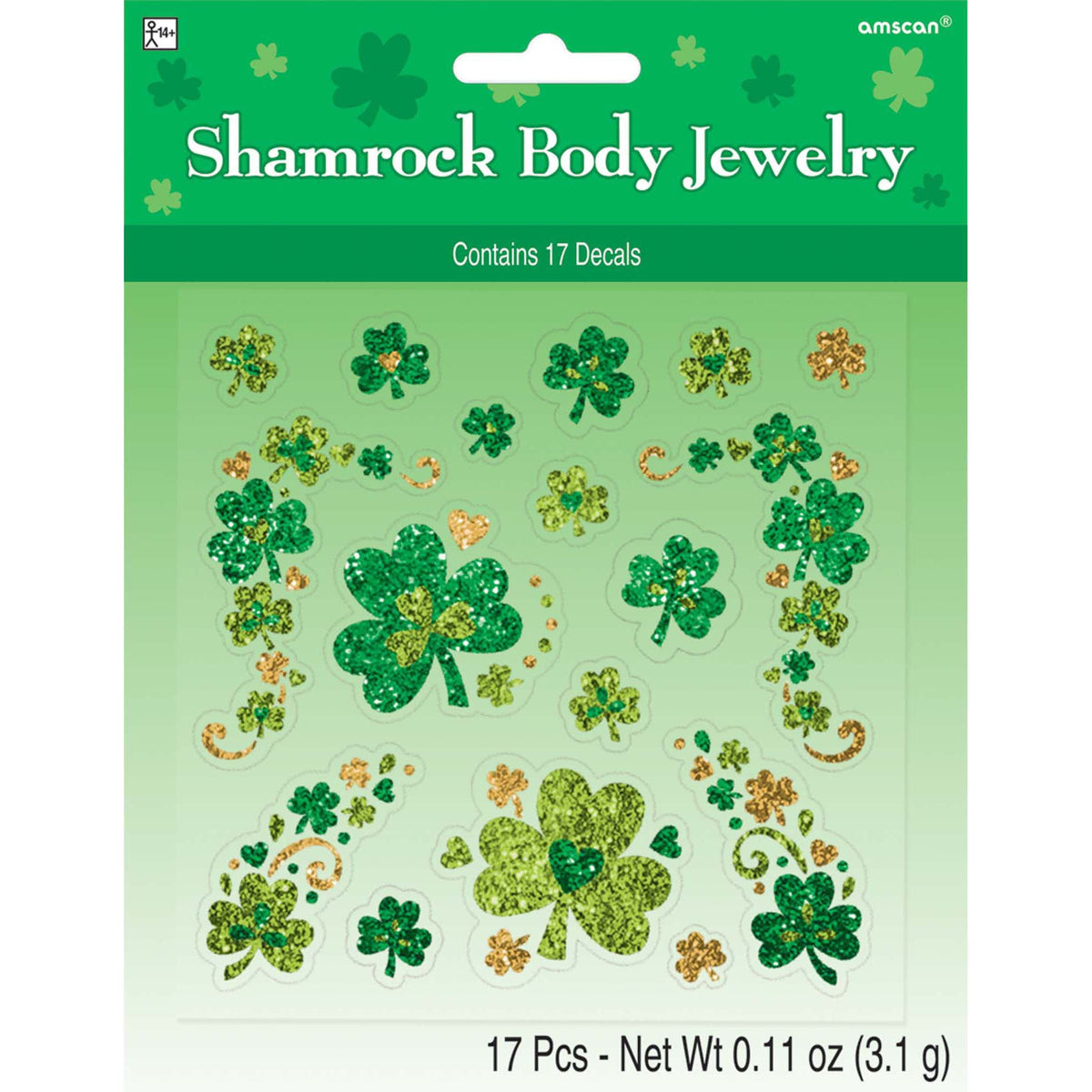 AMSCAN CA St-Patrick St-Patrick's Day Shamrock Body Jewelry, 17 Count 013051404567