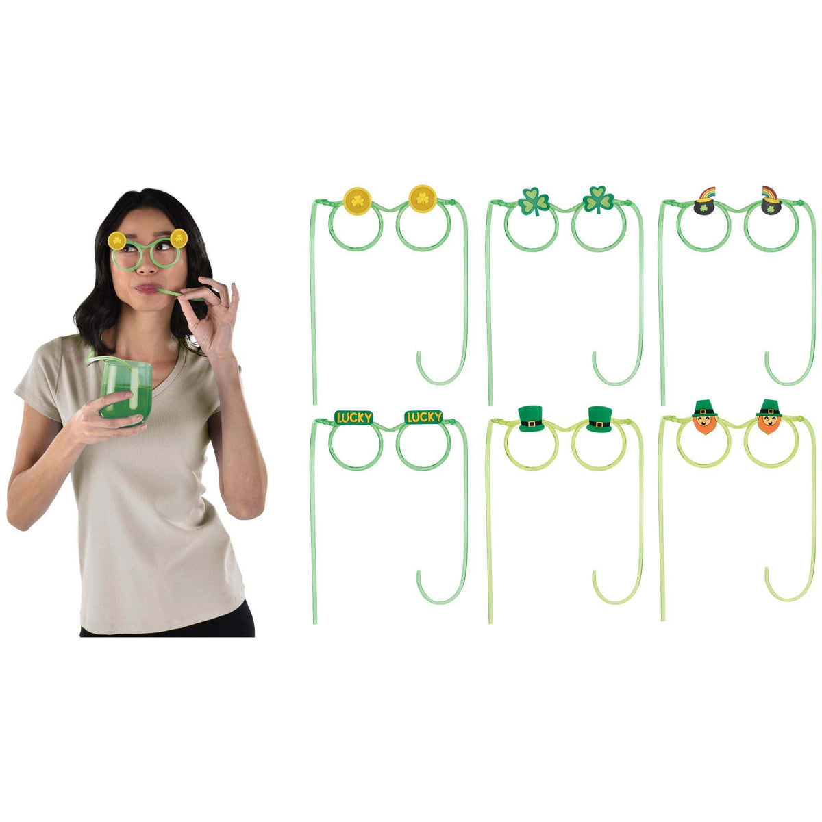 AMSCAN CA St-Patrick St-Patrick's Day Straw Glasses, 6 Count