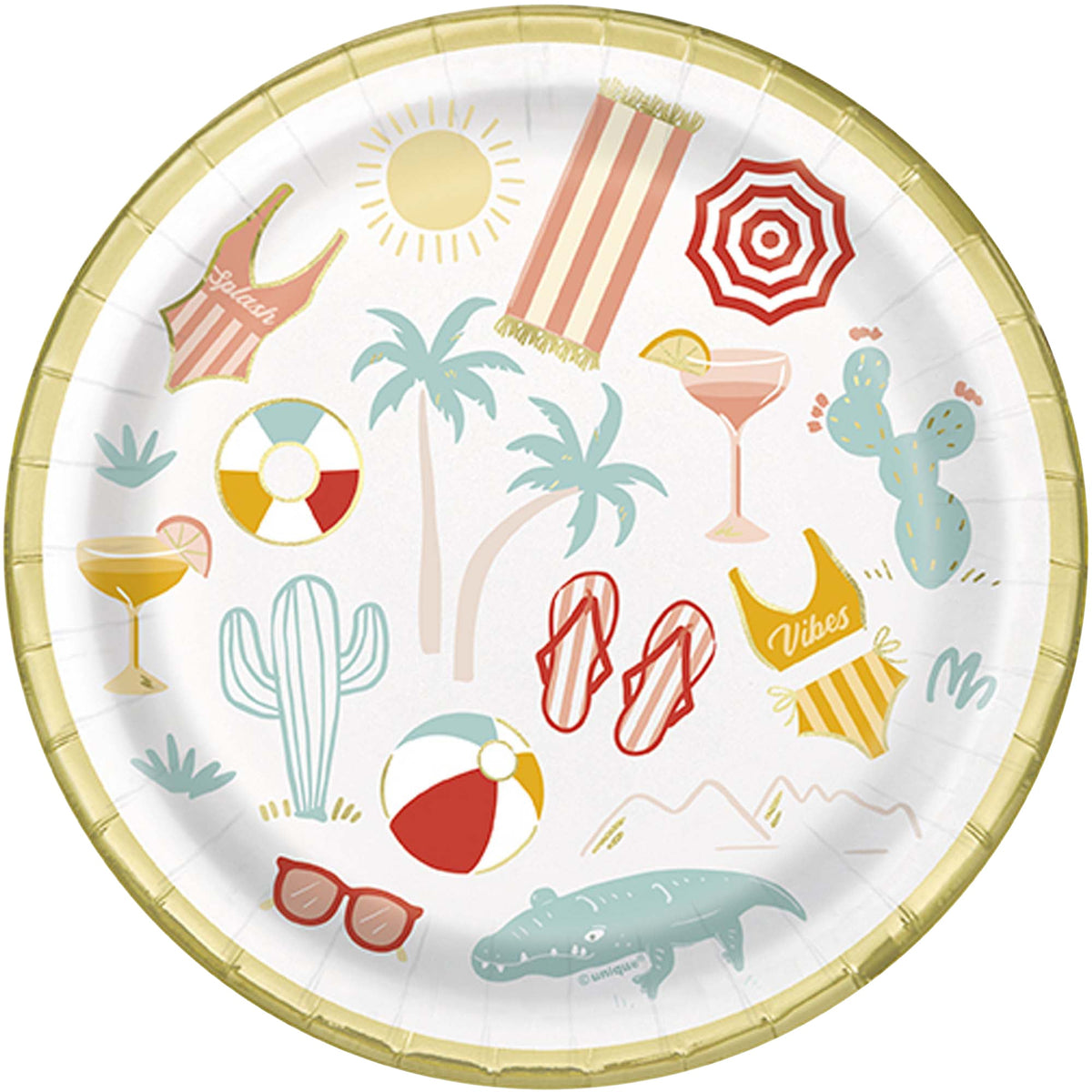 AMSCAN CA Summer Poolside Summer Small Round Dessert Paper Plates, 7 Inches, 8 Count