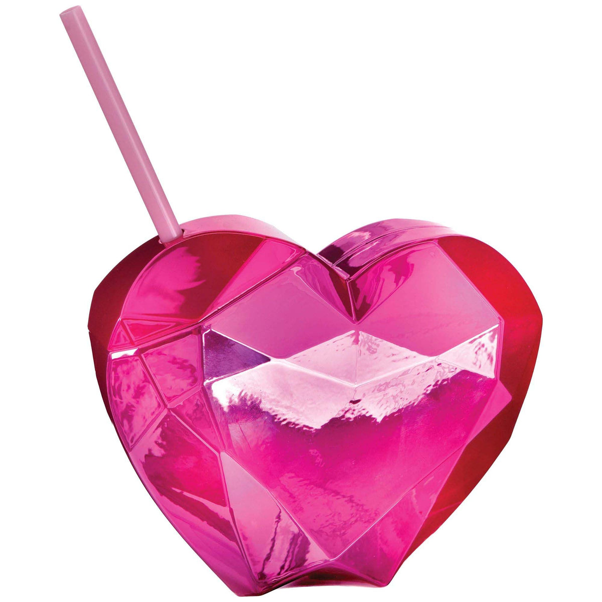 AMSCAN CA Valentine's Day Pink Heart Shaped Sippy Cup with Straw, 20 Oz, 1 Count 192937475294