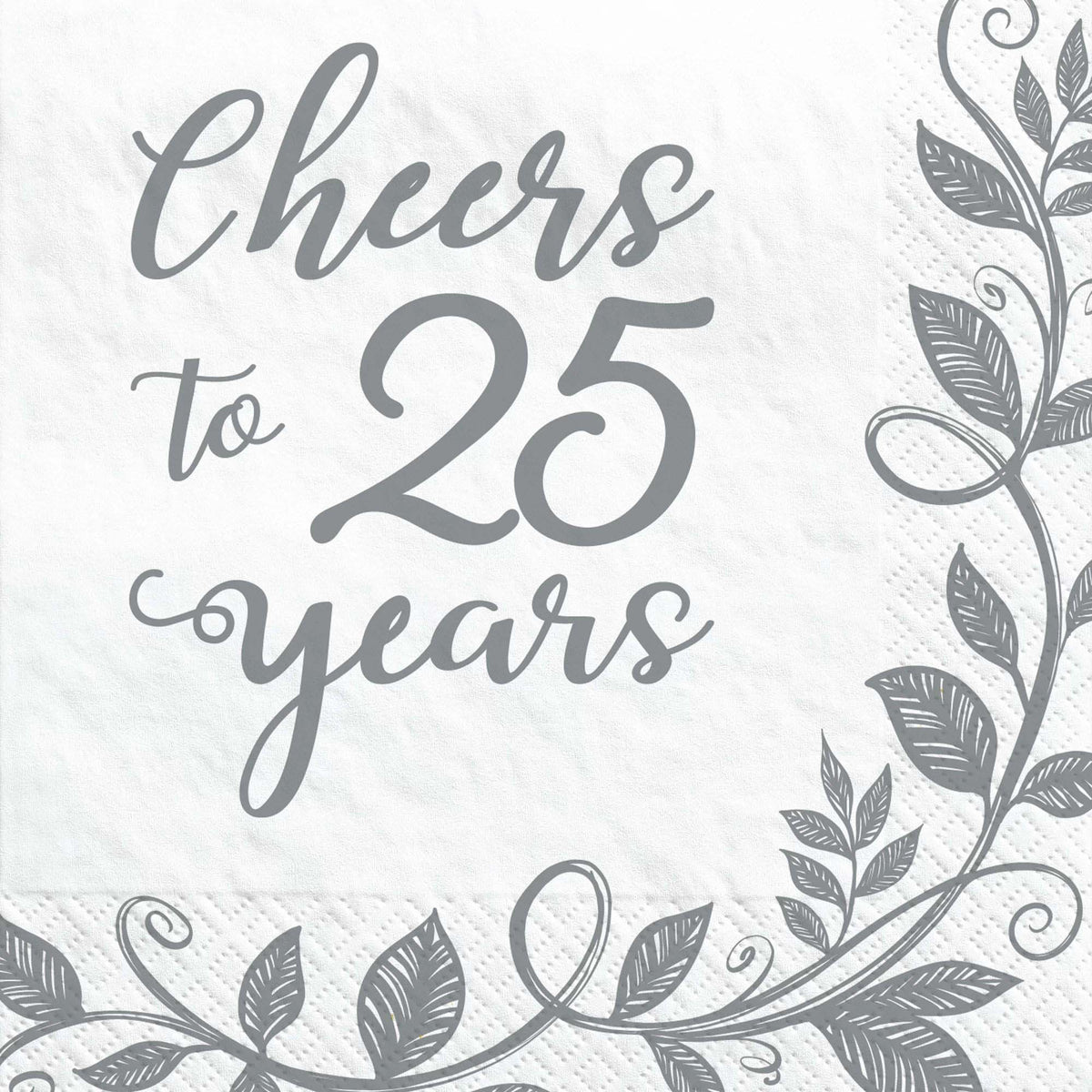 AMSCAN CA Wedding Anniversary Happy 25h Anniversary Silver Beverage Napkins, 16 Count 192937213407