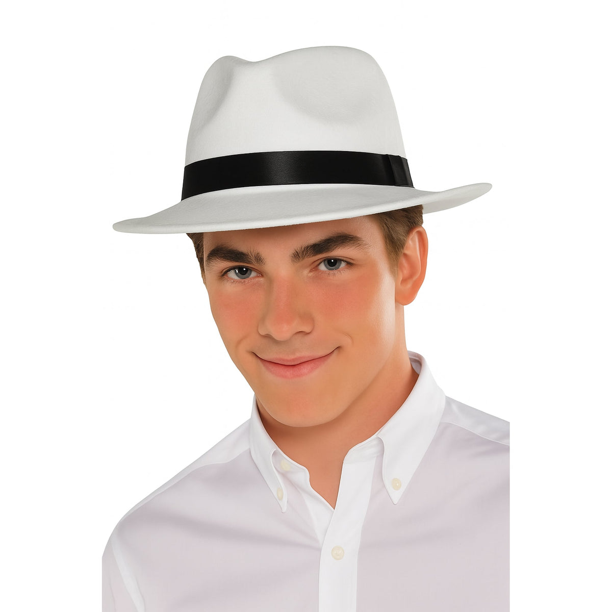 ANHUI LIGHT INDUSTRIES INTERNATIONAL Costume Accessories White Gangster Hat with Black Band for Adults 840482501196
