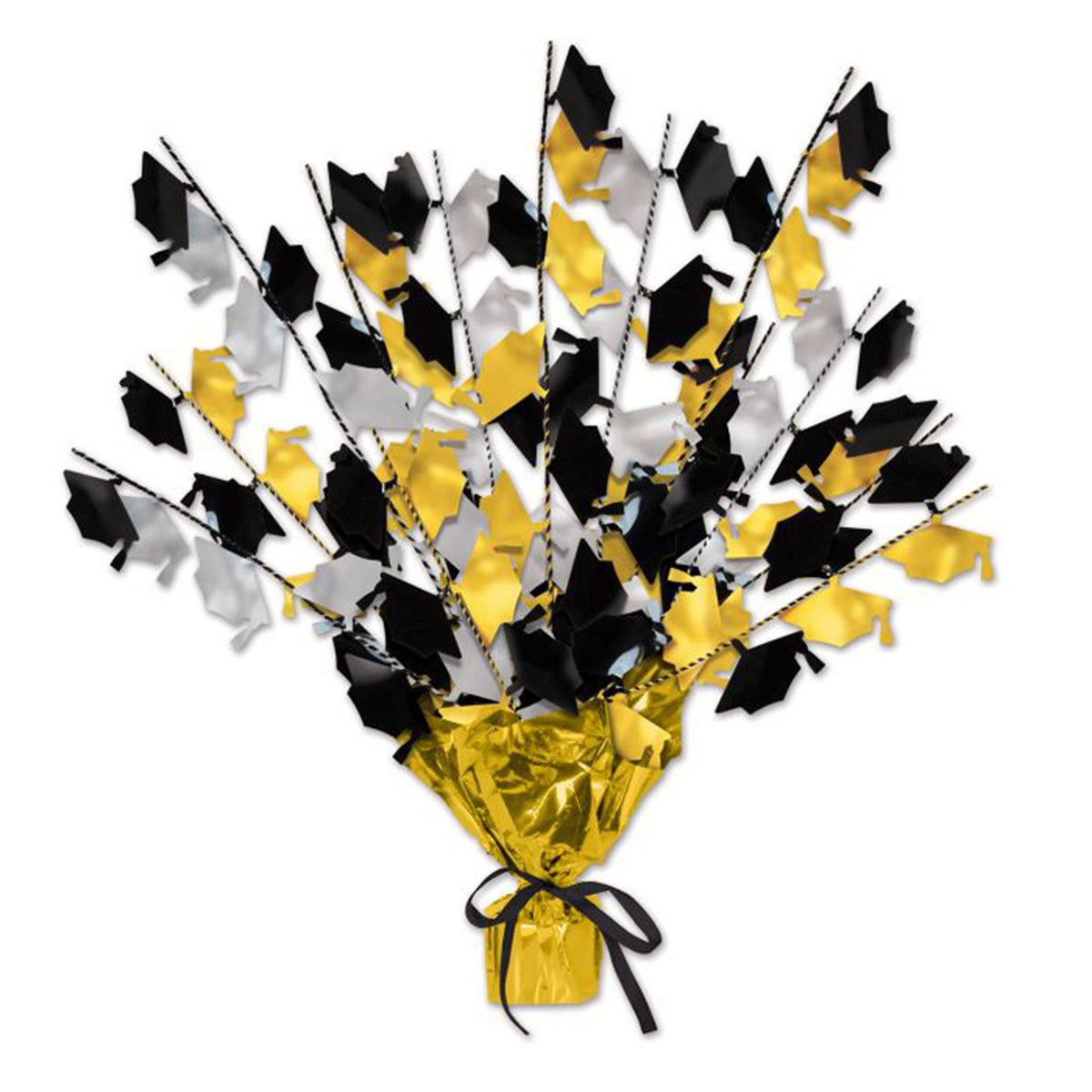 BEISTLE COMPANY Graduation Grad Gleam and Burst Centerpiece, Gold, Silver and Black, 15 Inches, 1 Count 034689078968