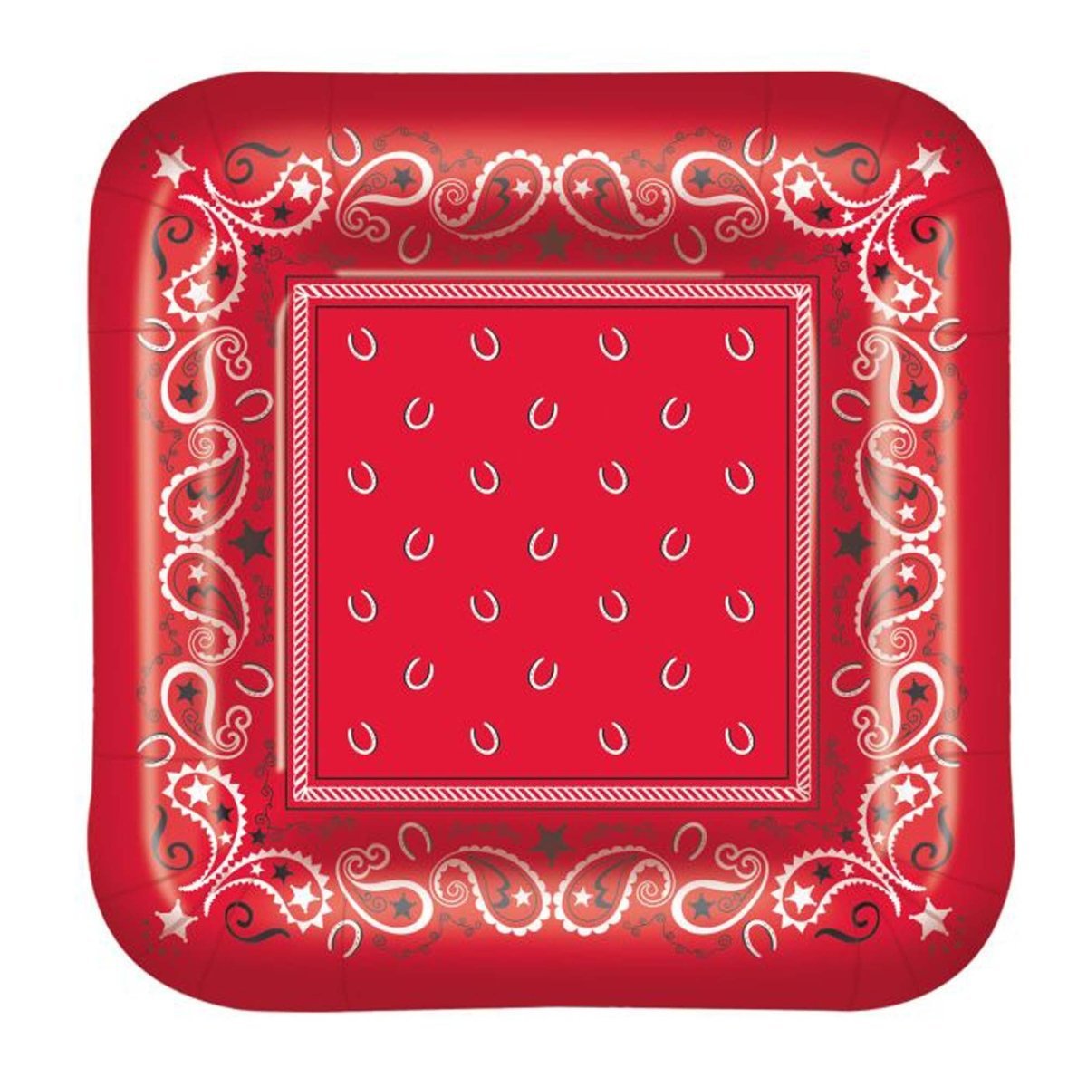 BEISTLE COMPANY Theme Party Western Red Large Square Lunch Paper Plates, 9 Inches, 8 Count 034689580157