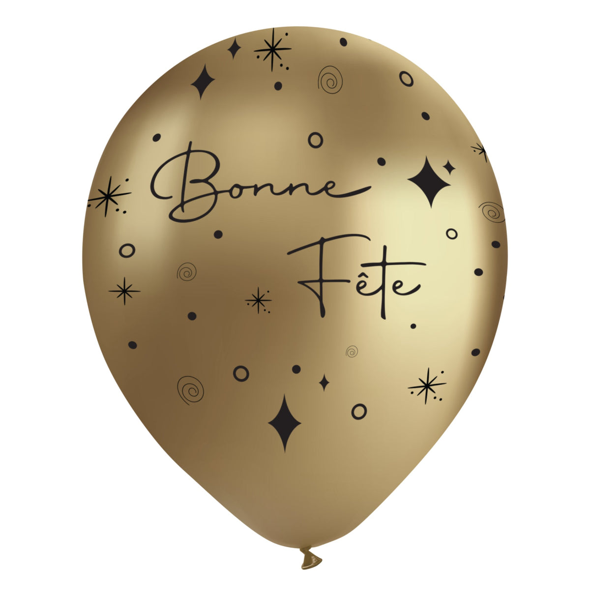 BK LATEX General Birthday Chrome Gold "Bonne Fête" Latex Balloons, Black, 12 Inches, 15 Count 840482502278