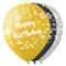 BK LATEX General Birthday Pearl Happy Birthday Latex Balloons, Gold, Silver and Black, 12 Inches, 15 Count 840482502087