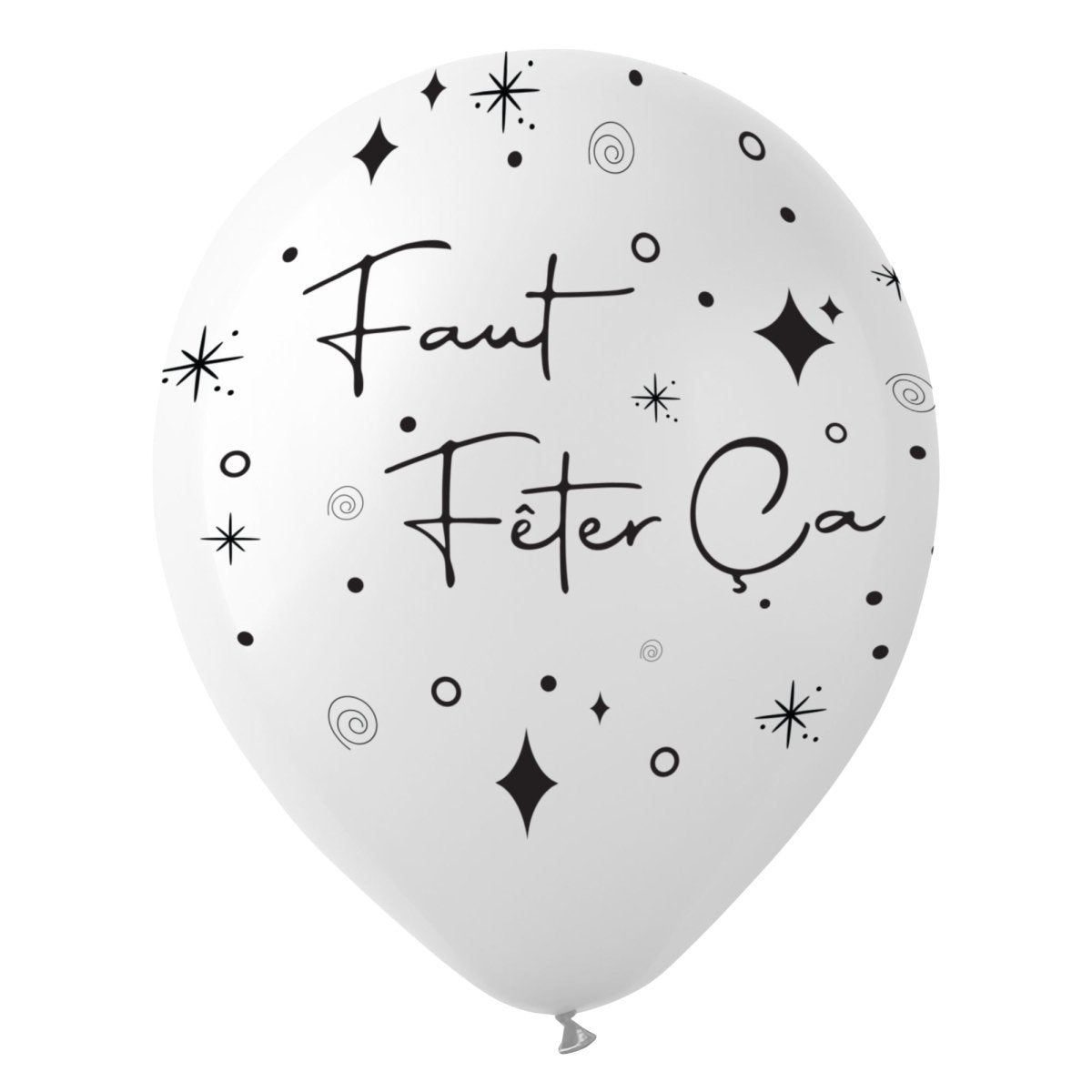 BK LATEX General Birthday White "Faut Fêter Ça" Latex Balloons, 12 Inches, 15 Count 840482502308