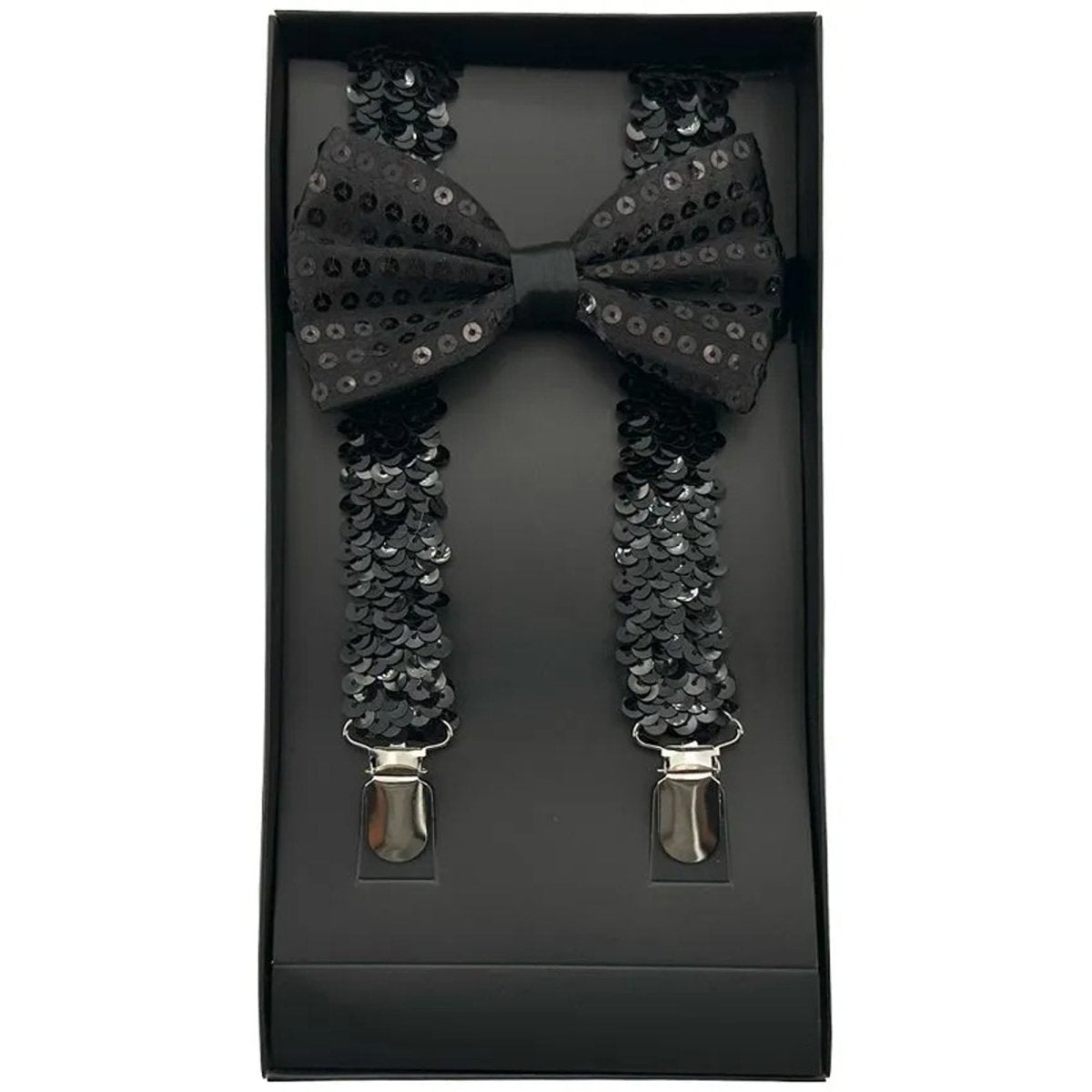 BUY4STORE Costume Accessories Black Sequin Suspenders with Bowtie for Adults 840482507846