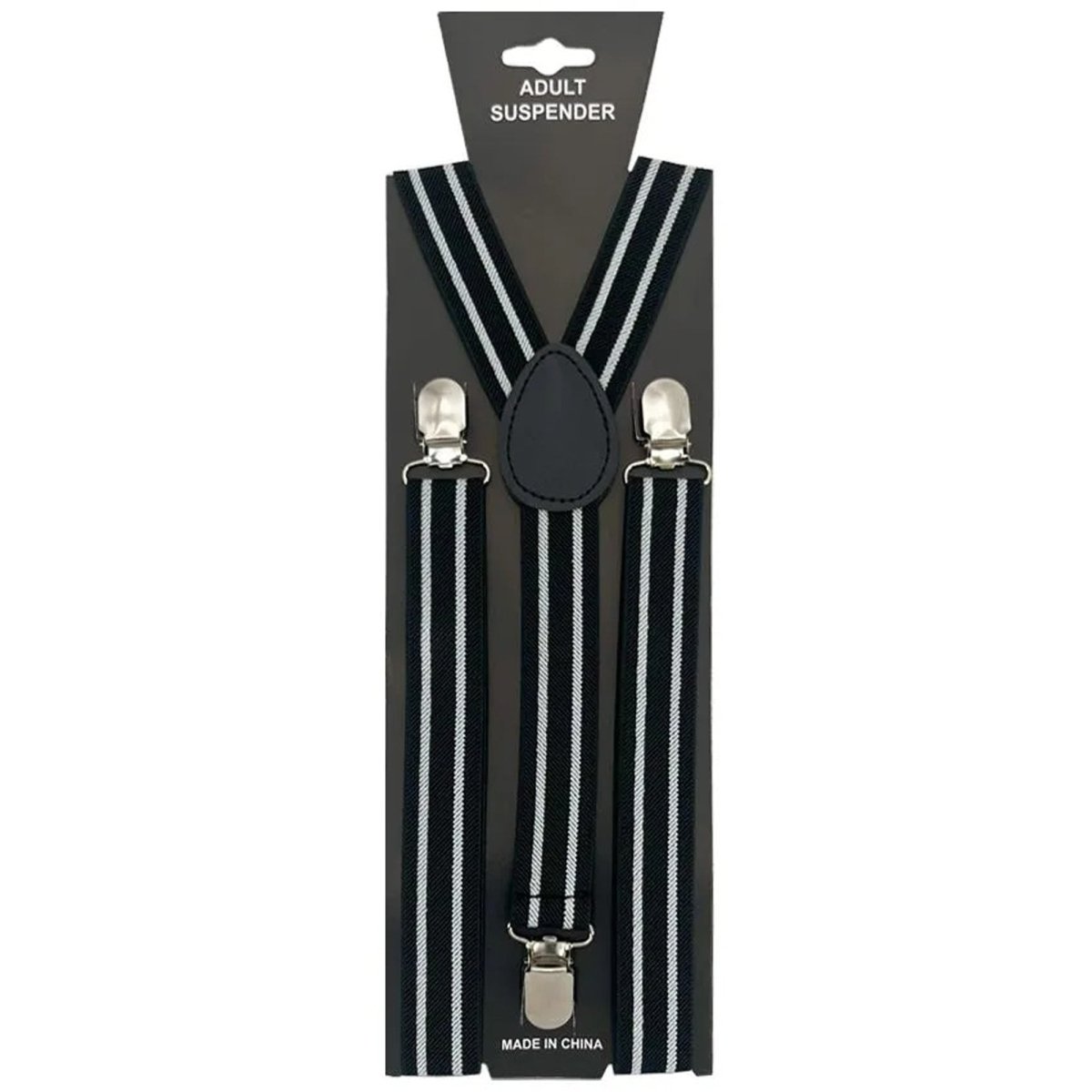 BUY4STORE Costume Accessories Black Suspenders with White Lines for Adults 840482507778