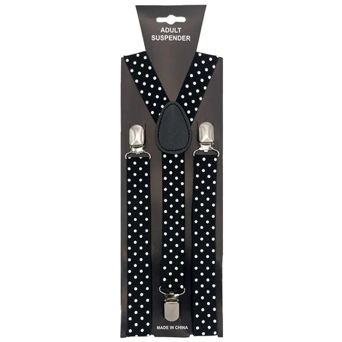 BUY4STORE Costume Accessories Black Suspenders with White Polka Dots for Adults 840482507754