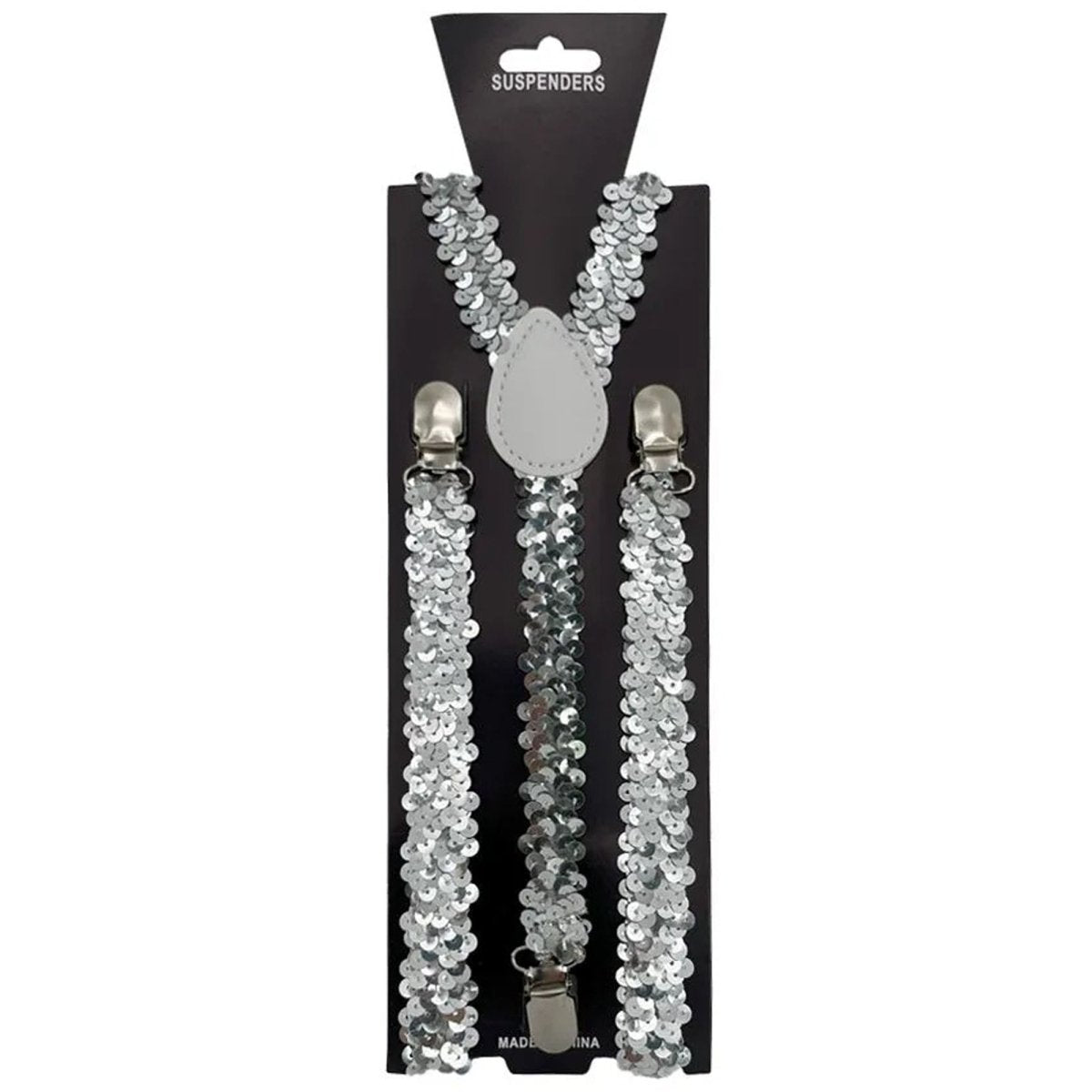 BUY4STORE Costume Accessories Silver Sequin Suspenders for Adults 840482507822