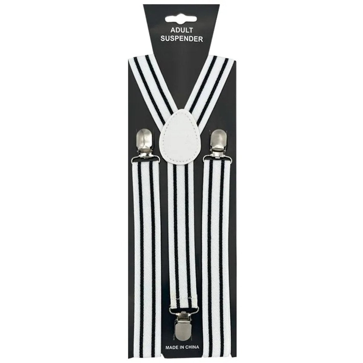 BUY4STORE Costume Accessories White Suspenders with Black Lines for Adults 840482507785