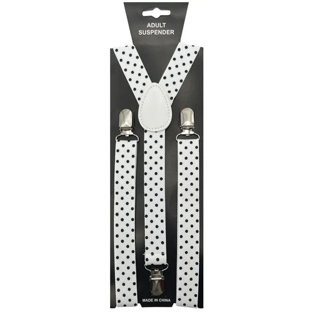 BUY4STORE Costume Accessories White Suspenders with Black Polka Dots for Adults 840482507761
