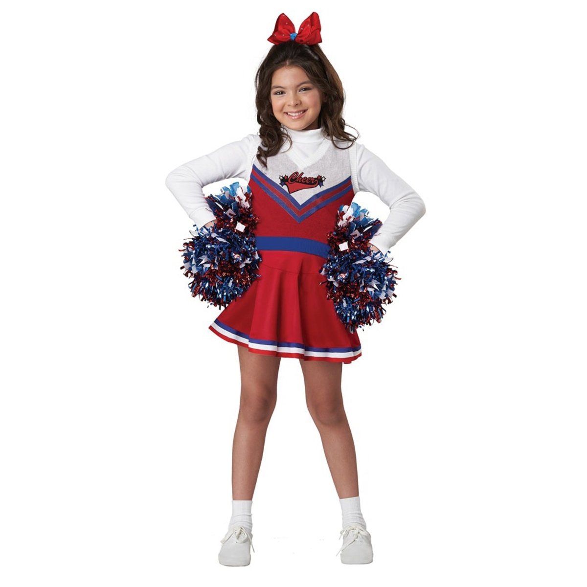 CALIFORNIA COSTUMES Costumes Go Team Cheerleader Costume for Kids, Bleu and Red Dress With Pom Poms