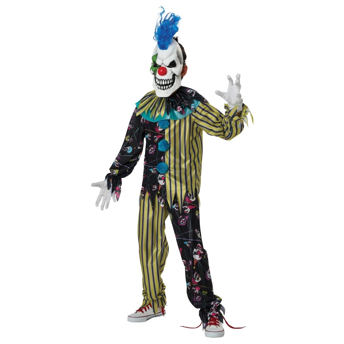 CALIFORNIA COSTUMES Costumes Sinister Skull Clown Costume for Kids, Black and Gold Shirt and Pants