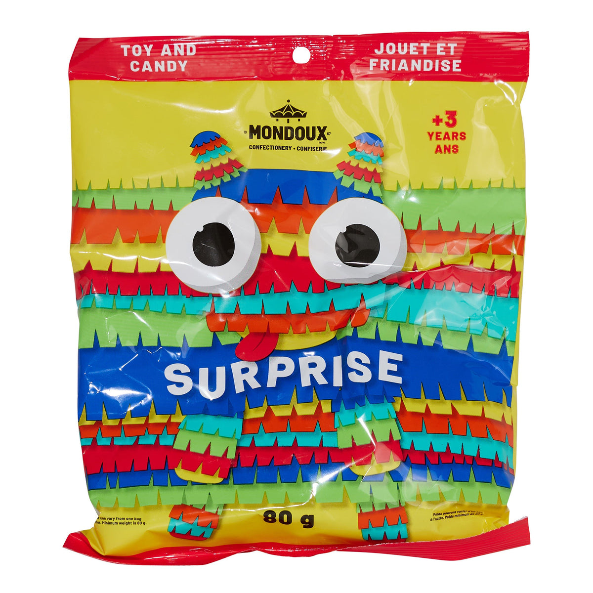 CONFISERIE MONDOUX INC. Candy Surprise Bag Toy and Candy,80g , 1 count