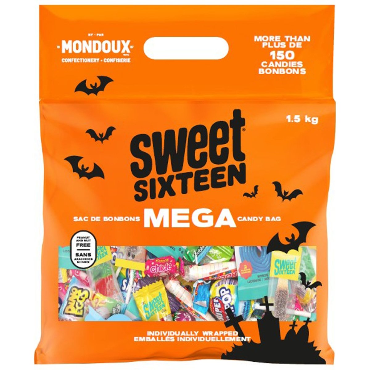 CONFISERIE MONDOUX INC. Candy Sweet Sixteen Halloween Mega Mix Candy Bag, 1.5kg, 1 Count 771665436281