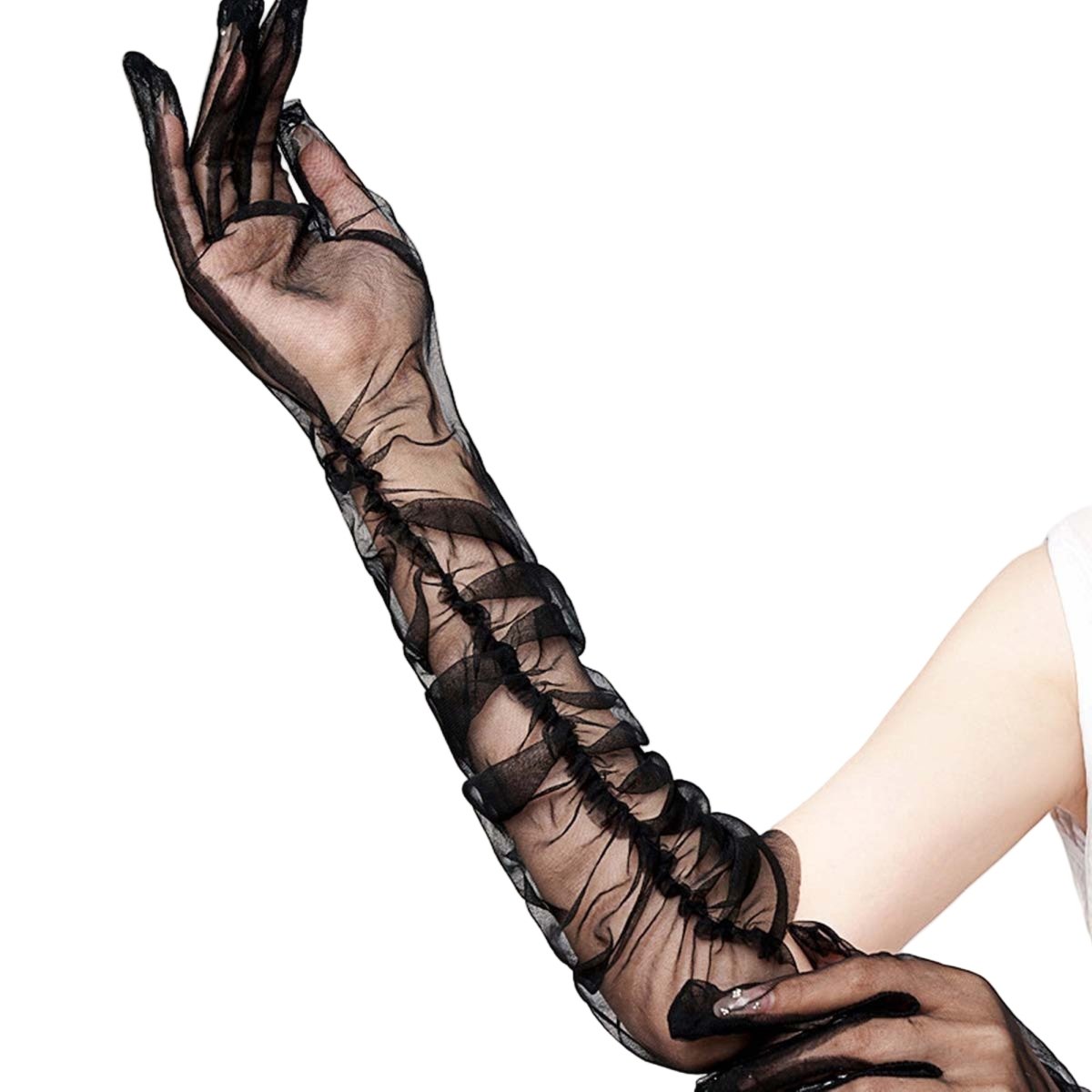 COSTUME CULTURE BY FRANCO Costume Accessories Black Pleated Mesh Gloves for Adults 091346319604