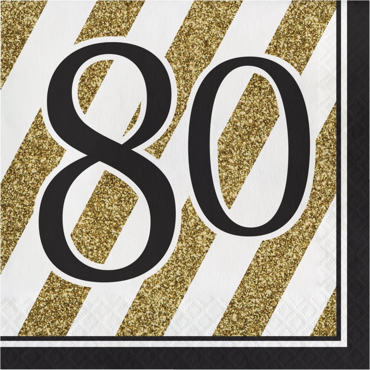 CREATIVE CONVERTING Age Specific Birthday Black and Gold 80th Happy Birthday Large Lunch Napkins, 16 Count 039938330705