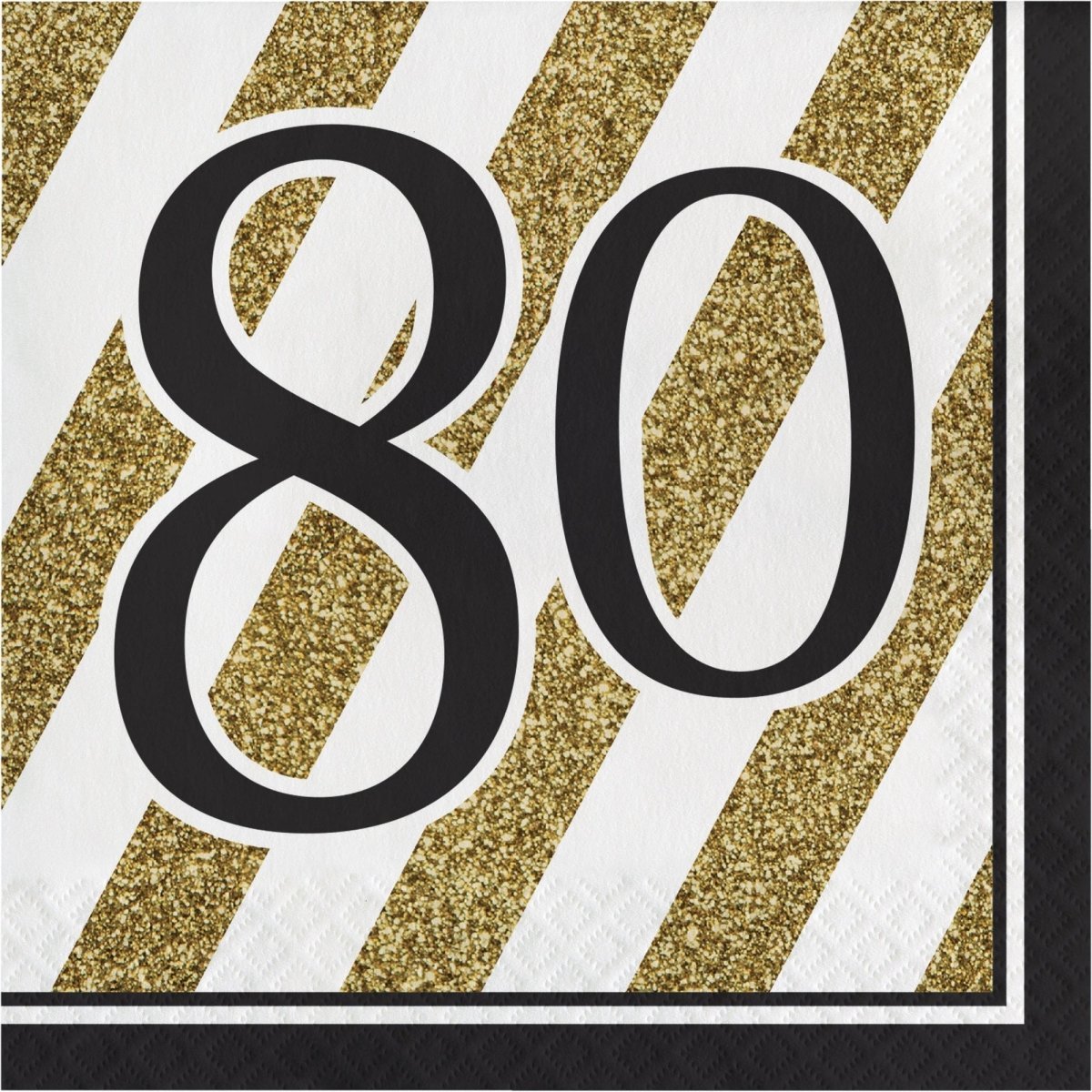CREATIVE CONVERTING Age Specific Birthday Black and Gold 80th Happy Birthday Large Lunch Napkins, 16 Count 039938330705
