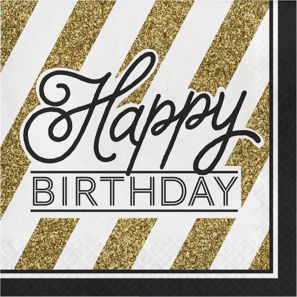 CREATIVE CONVERTING Age Specific Birthday Black and Gold Happy Birthday Large Lunch Napkins, 16 Count 039938330729