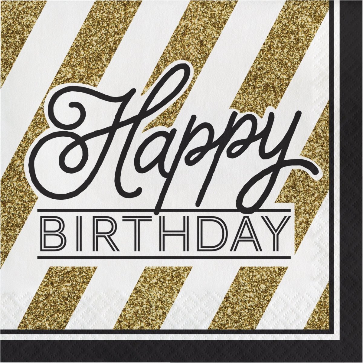 CREATIVE CONVERTING Age Specific Birthday Black and Gold Happy Birthday Large Lunch Napkins, 16 Count 039938330729