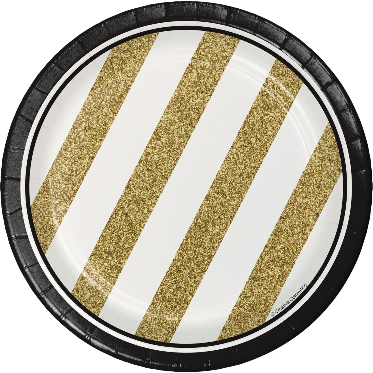 CREATIVE CONVERTING Age Specific Birthday Black and Gold Happy Birthday Small Round Dessert Paper Plates, 7 Inches, 8 Count 039938330736