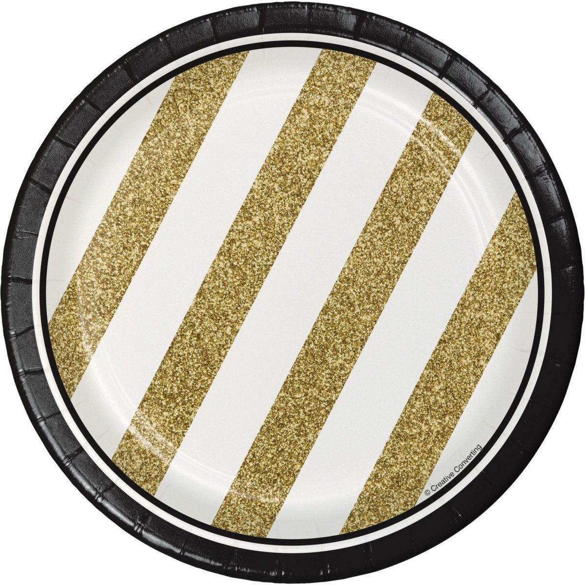 CREATIVE CONVERTING Age Specific Birthday Black and Gold Happy Birthday Small Round Dessert Paper Plates, 7 Inches, 8 Count 039938330736