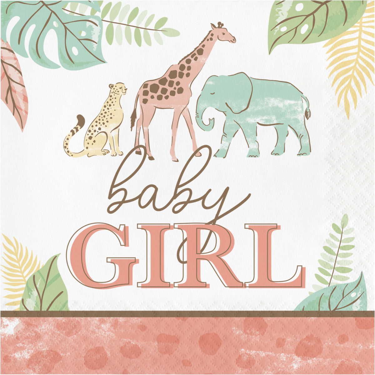 CREATIVE CONVERTING Baby Shower Safari Baby Girl Large Lunch Napkins, 16 Count 196504000773