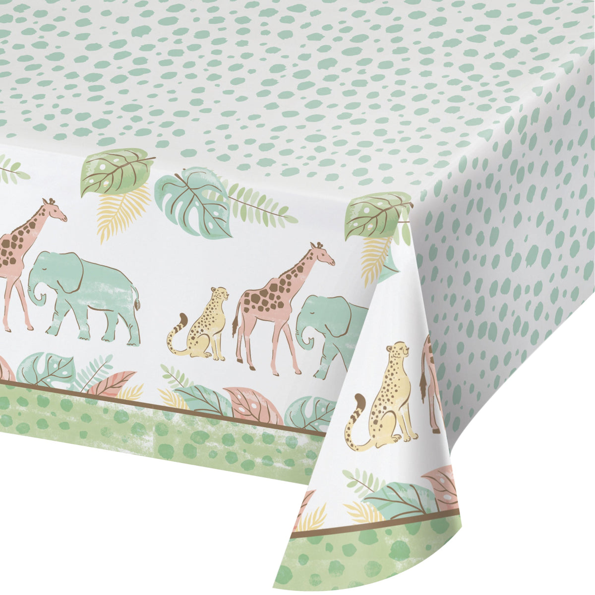 CREATIVE CONVERTING Baby Shower Safari Baby Rectangular Paper Table Cover, 54 x 96 Inches, 1 Count 196504000810