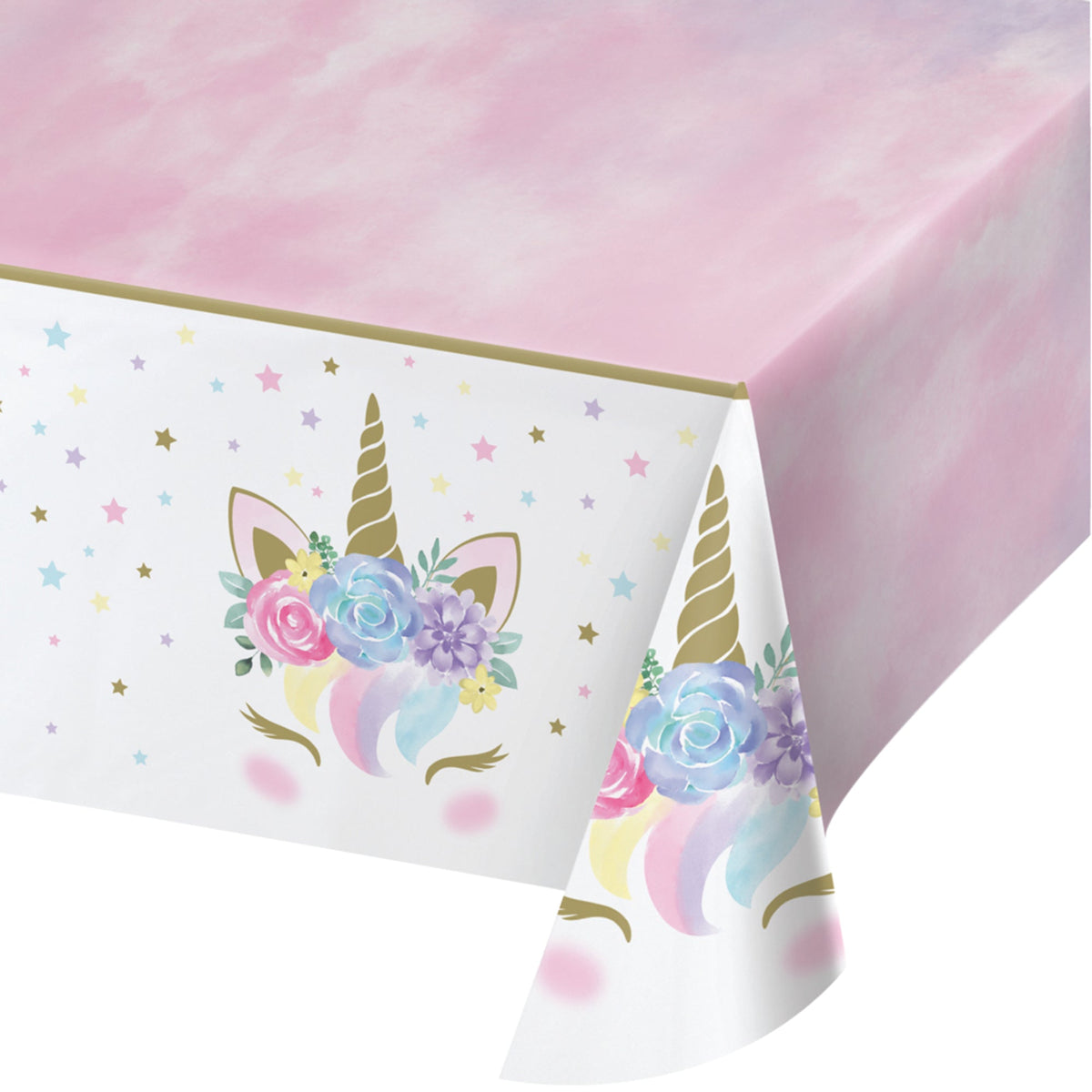 CREATIVE CONVERTING Baby Shower Unicorn Baby Rectangular Plastic Table Cover, 54 x 102 Inches, 1 Count 039938681234