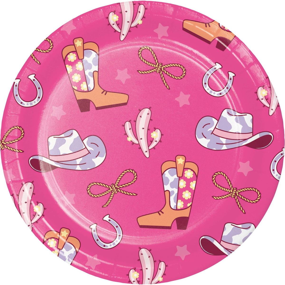 CREATIVE CONVERTING Kids Birthday Boots and Bows Birthday Large Round Lunch Paper Plates, 9 Inches, 8 Count 196504193741