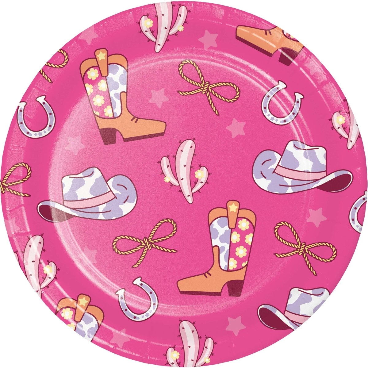 CREATIVE CONVERTING Kids Birthday Boots and Bows Birthday Large Round Lunch Paper Plates, 9 Inches, 8 Count 196504193741