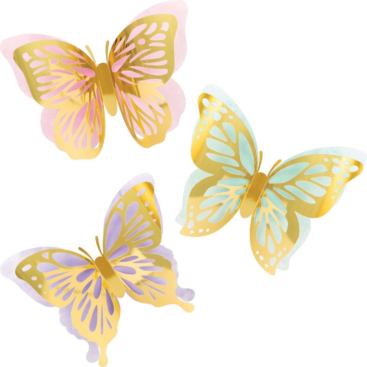 CREATIVE CONVERTING Kids Birthday Butterfly Shimmer Birthday 3D Wall Decoration, 3 Count 039938861490