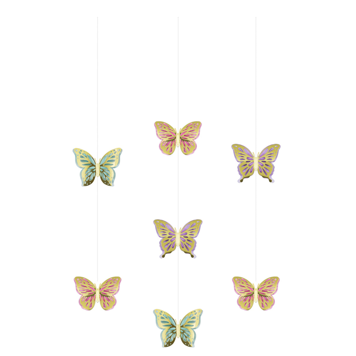 CREATIVE CONVERTING Kids Birthday Butterfly Shimmer Birthday Hanging Cutouts, 3 Count 039938861506