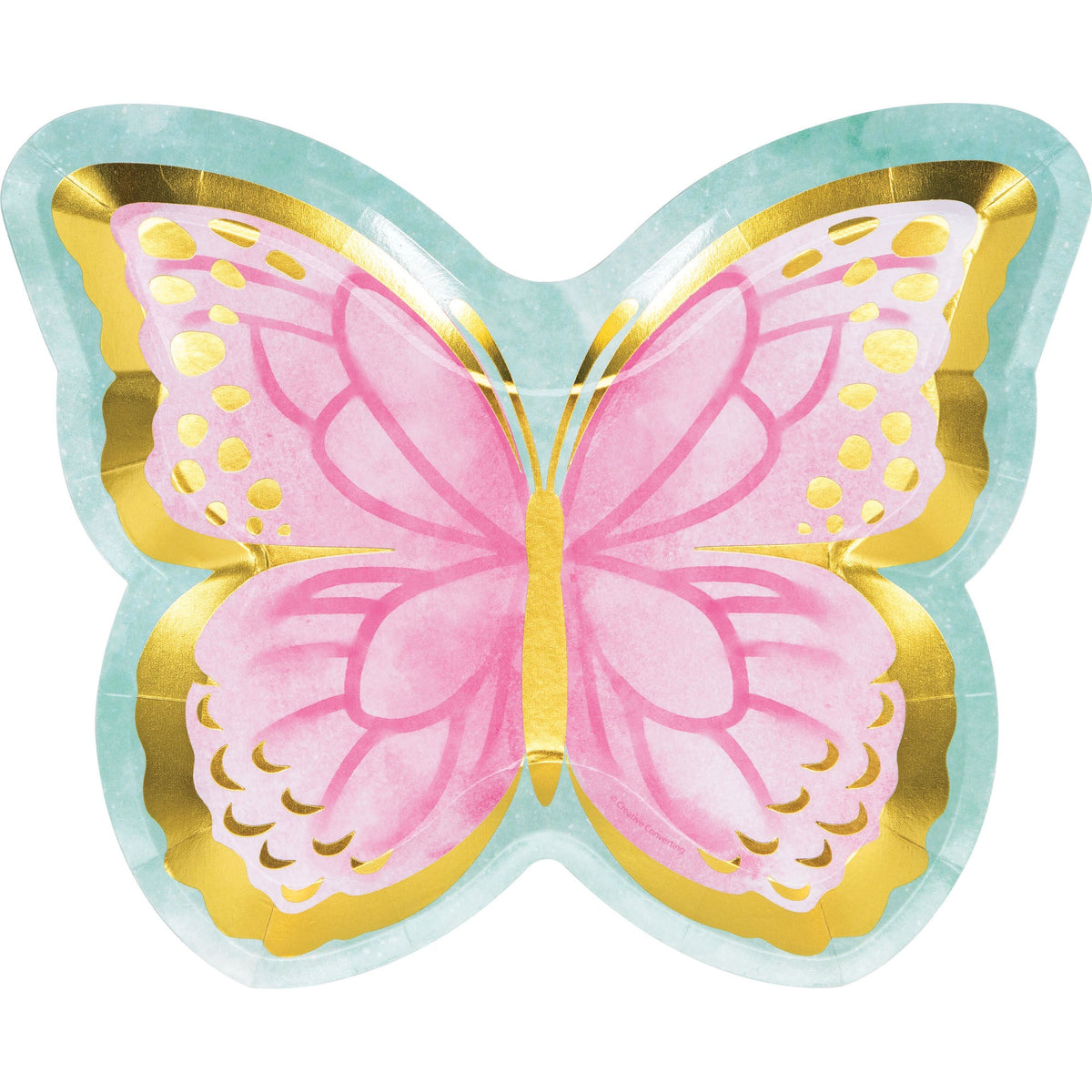 CREATIVE CONVERTING Kids Birthday Butterfly Shimmer Birthday Large Lunch Paper Plates, 8 Count 039938861469