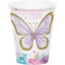 CREATIVE CONVERTING Kids Birthday Butterfly Shimmer Birthday Paper Cups, 9 Oz, 8 Count 039938845667