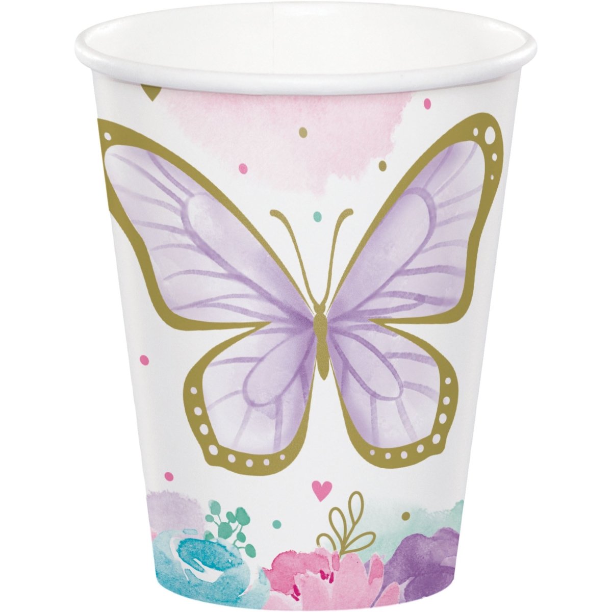 CREATIVE CONVERTING Kids Birthday Butterfly Shimmer Birthday Paper Cups, 9 Oz, 8 Count 039938845667