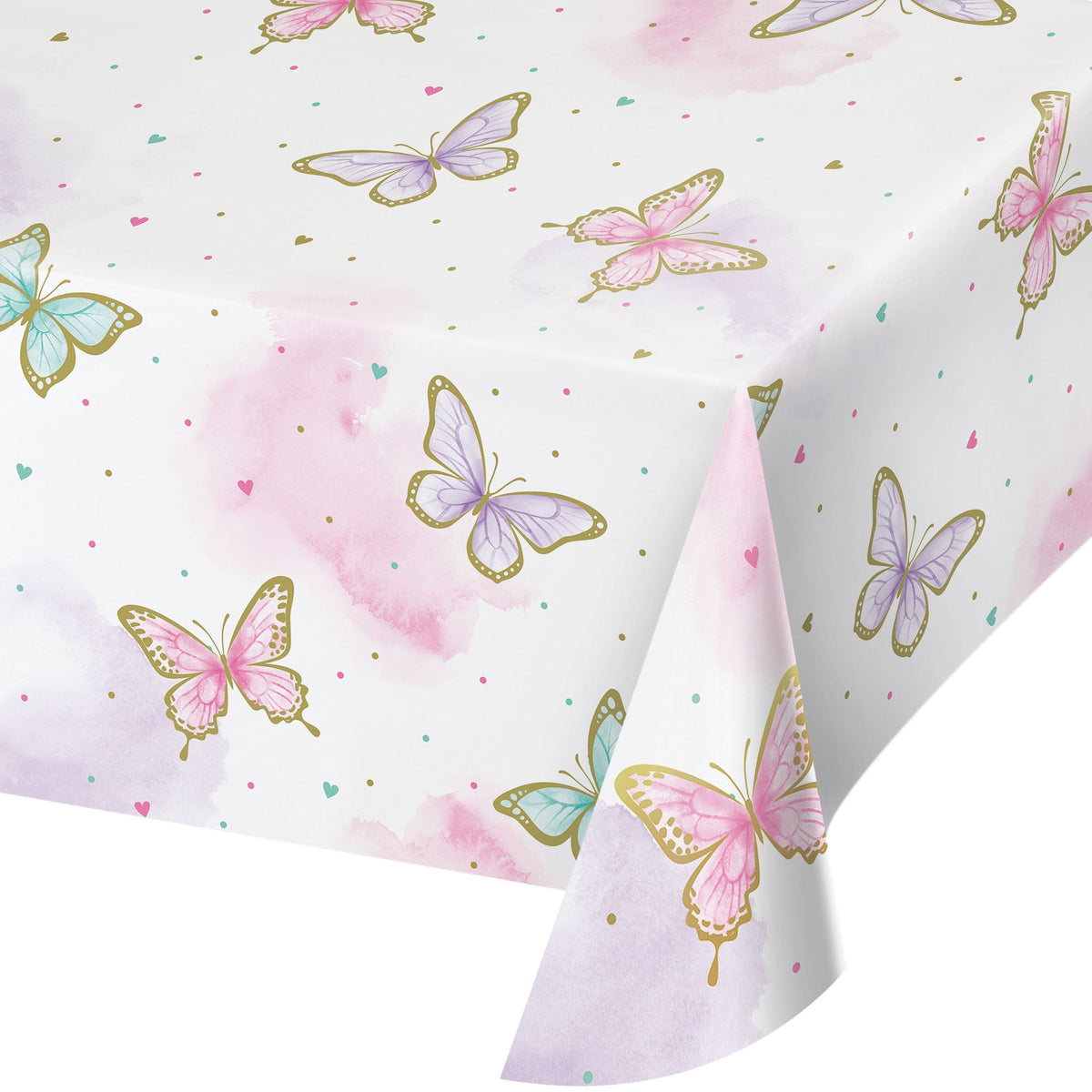 CREATIVE CONVERTING Kids Birthday Butterfly Shimmer Birthday Rectangular Paper Table Cover, 54 x 102 Inches, 1 Count 039938845650