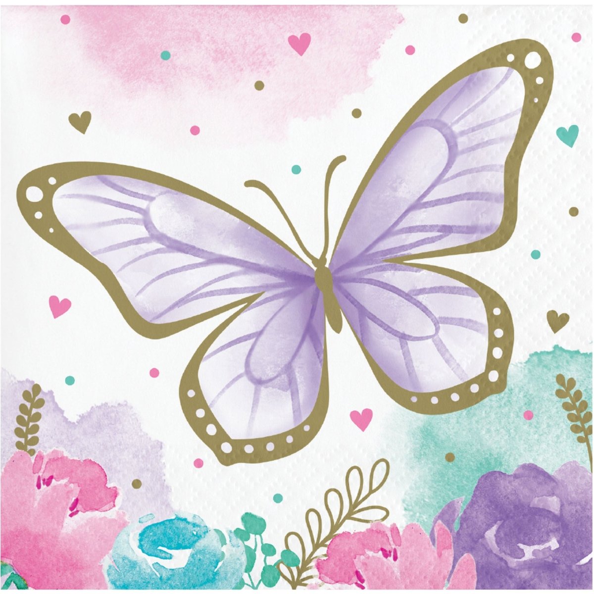 CREATIVE CONVERTING Kids Birthday Butterfly Shimmer Birthday Small Beverage Napkins, 16 Count 039938845643