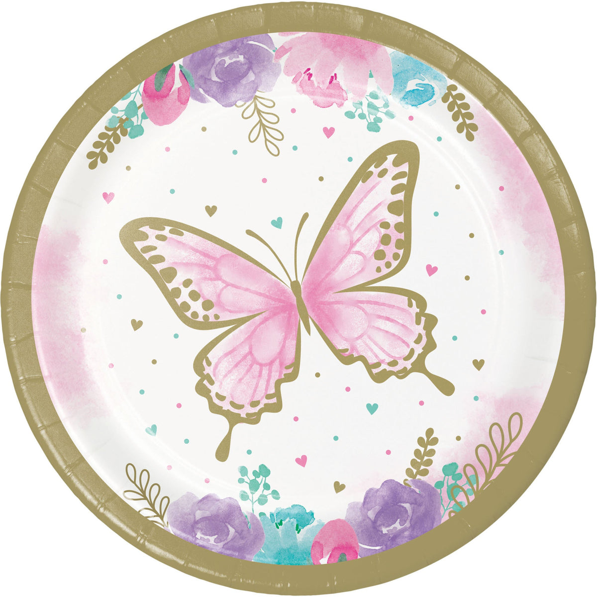 CREATIVE CONVERTING Kids Birthday Butterfly Shimmer Birthday Small Round Dessert Paper Plates, 7 Inches, 8 Count 039938845629
