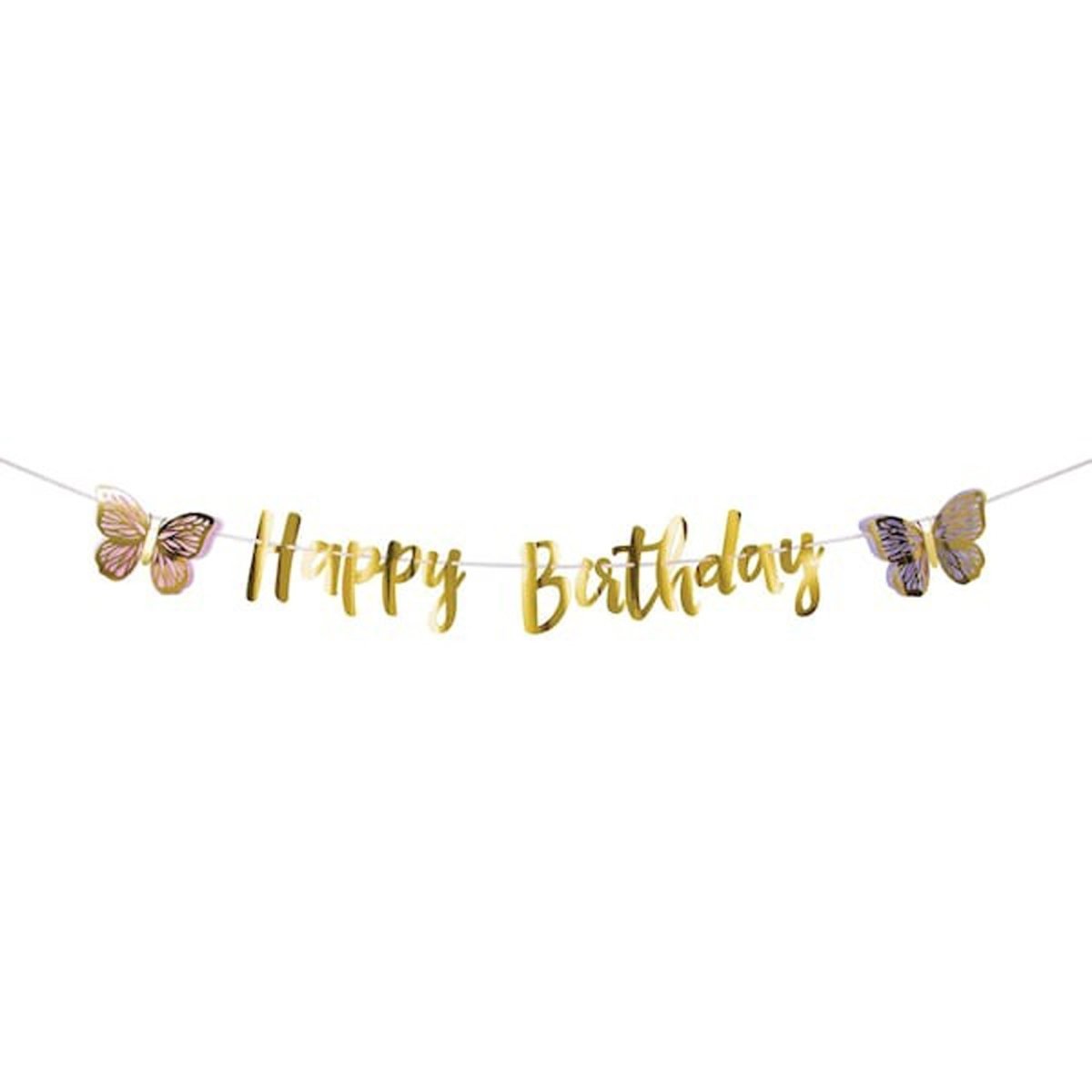 CREATIVE CONVERTING Kids Birthday Butterfly Shimmer Happy Birthday Letter Banner, 1 Count 039938861476