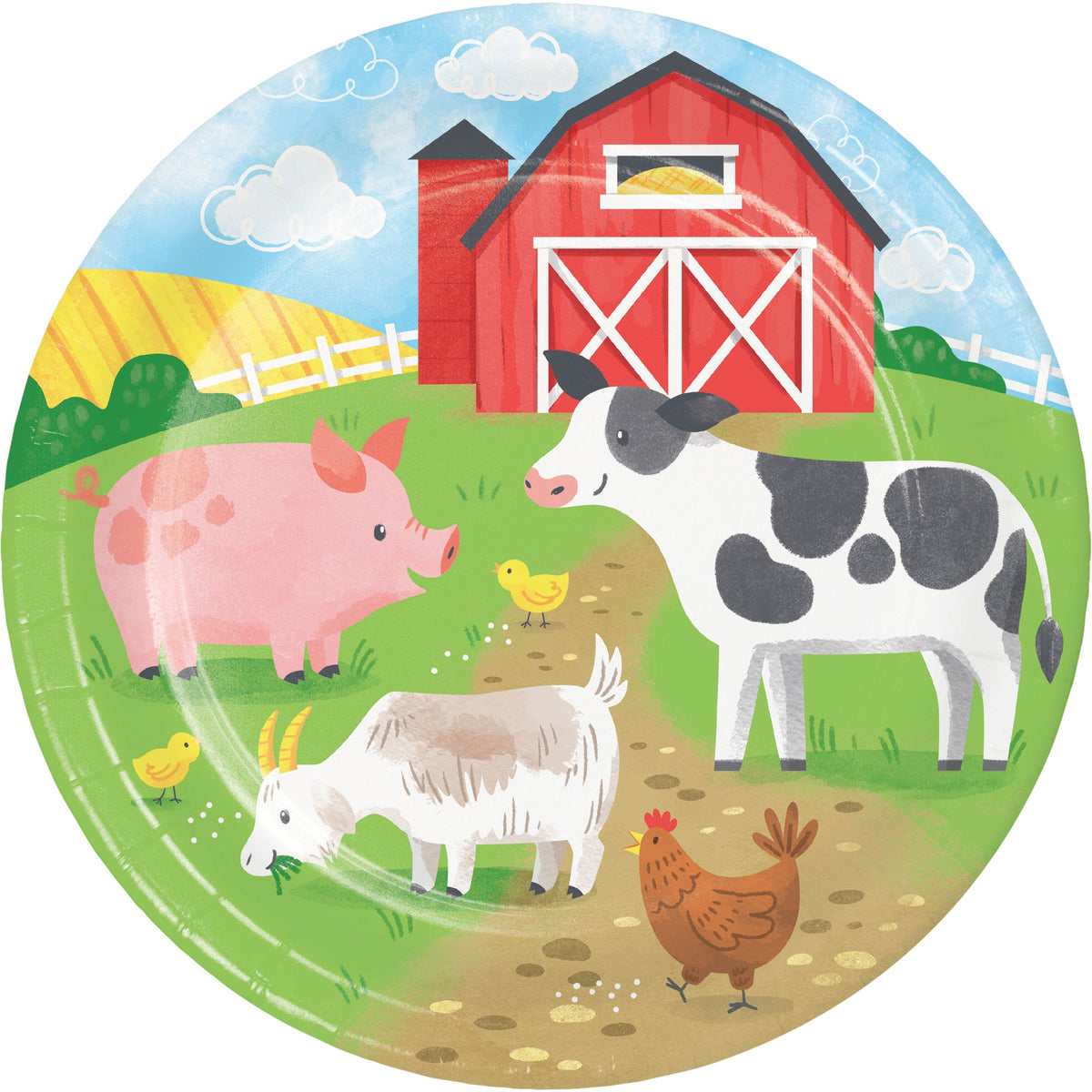 CREATIVE CONVERTING Kids Birthday Farm Animals Birthday Large Round Lunch Paper Plates, 9 Inches, 8 Count 039938981860