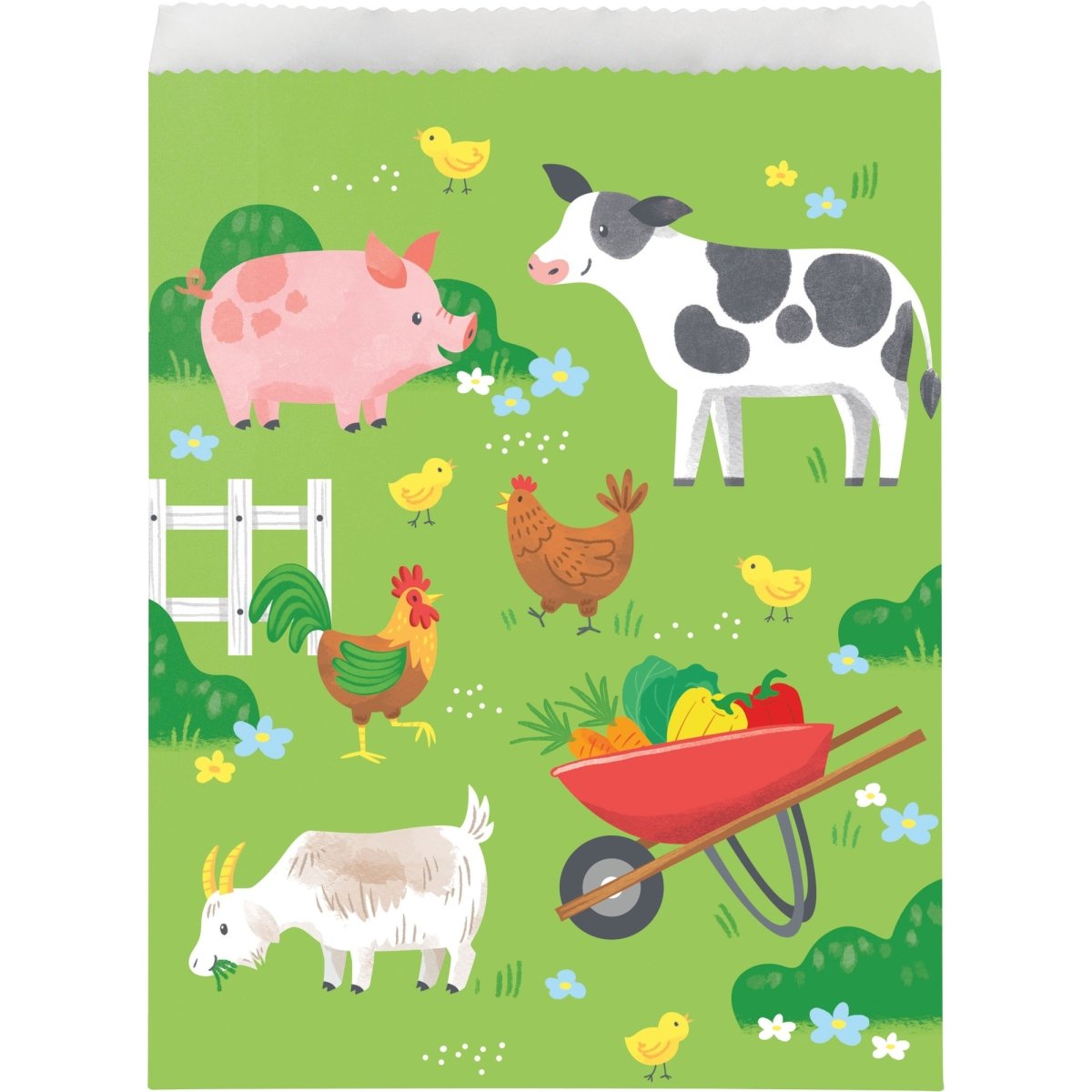 CREATIVE CONVERTING Kids Birthday Farm Animals Birthday Paper Treat Bags, 8 Count 039938981785