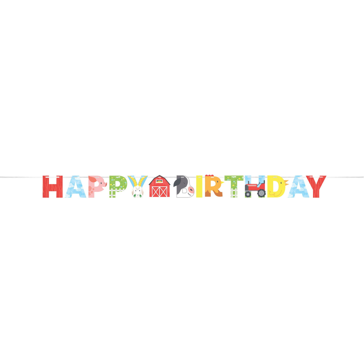 CREATIVE CONVERTING Kids Birthday Farm Animals Happy Birthday Letter Banner, 1 Count 039938981808