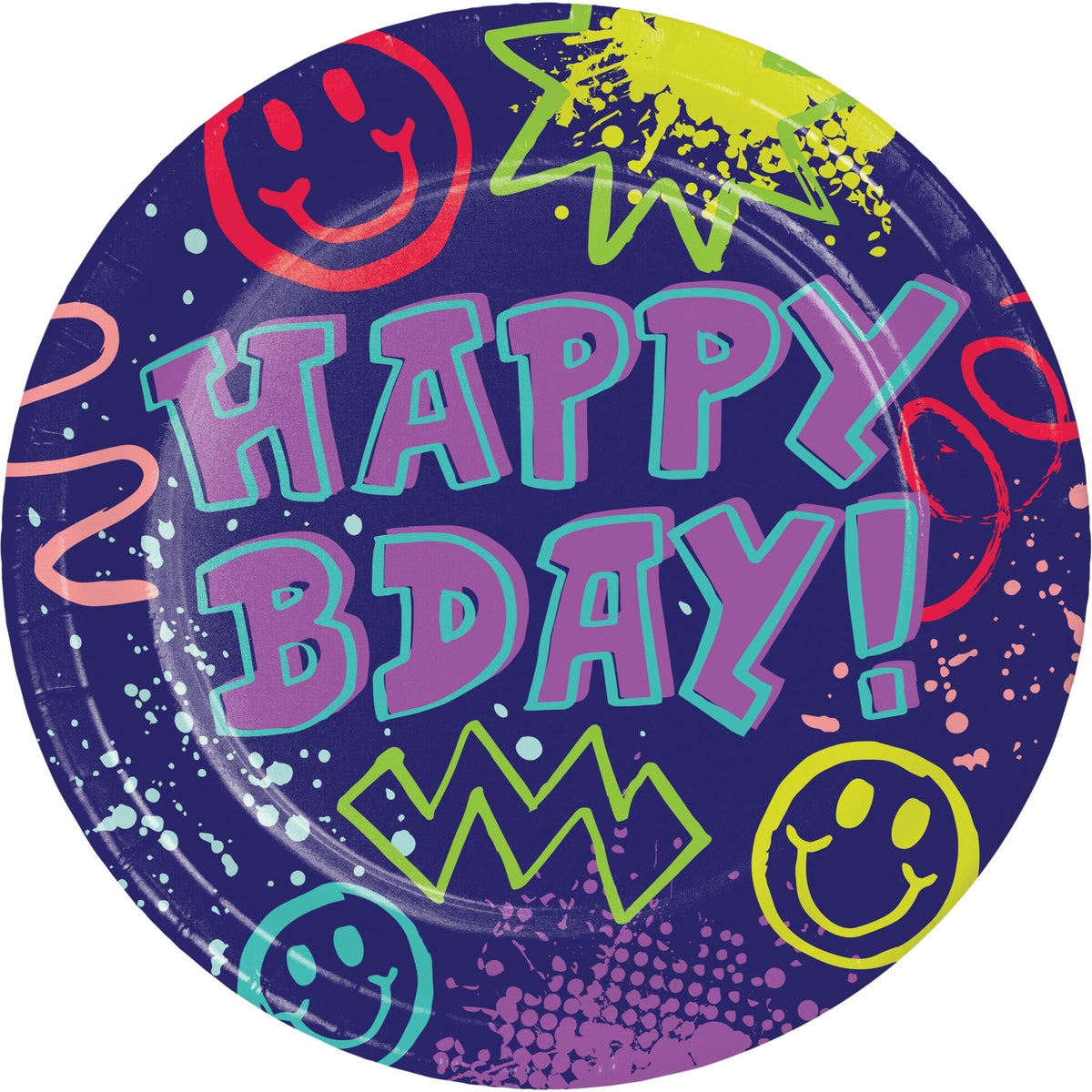 CREATIVE CONVERTING Kids Birthday Graffiti Party Birthday Large Round Lunch Paper Plates, 9 Inches, 8 Count 196504193062