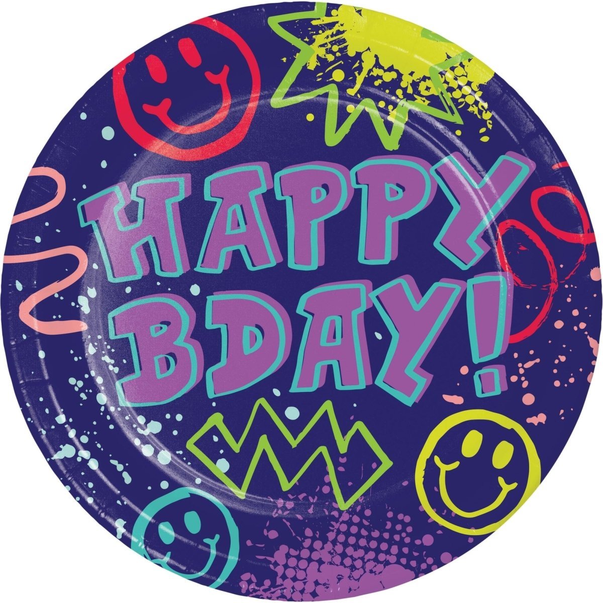 CREATIVE CONVERTING Kids Birthday Graffiti Party Birthday Large Round Lunch Paper Plates, 9 Inches, 8 Count 196504193062