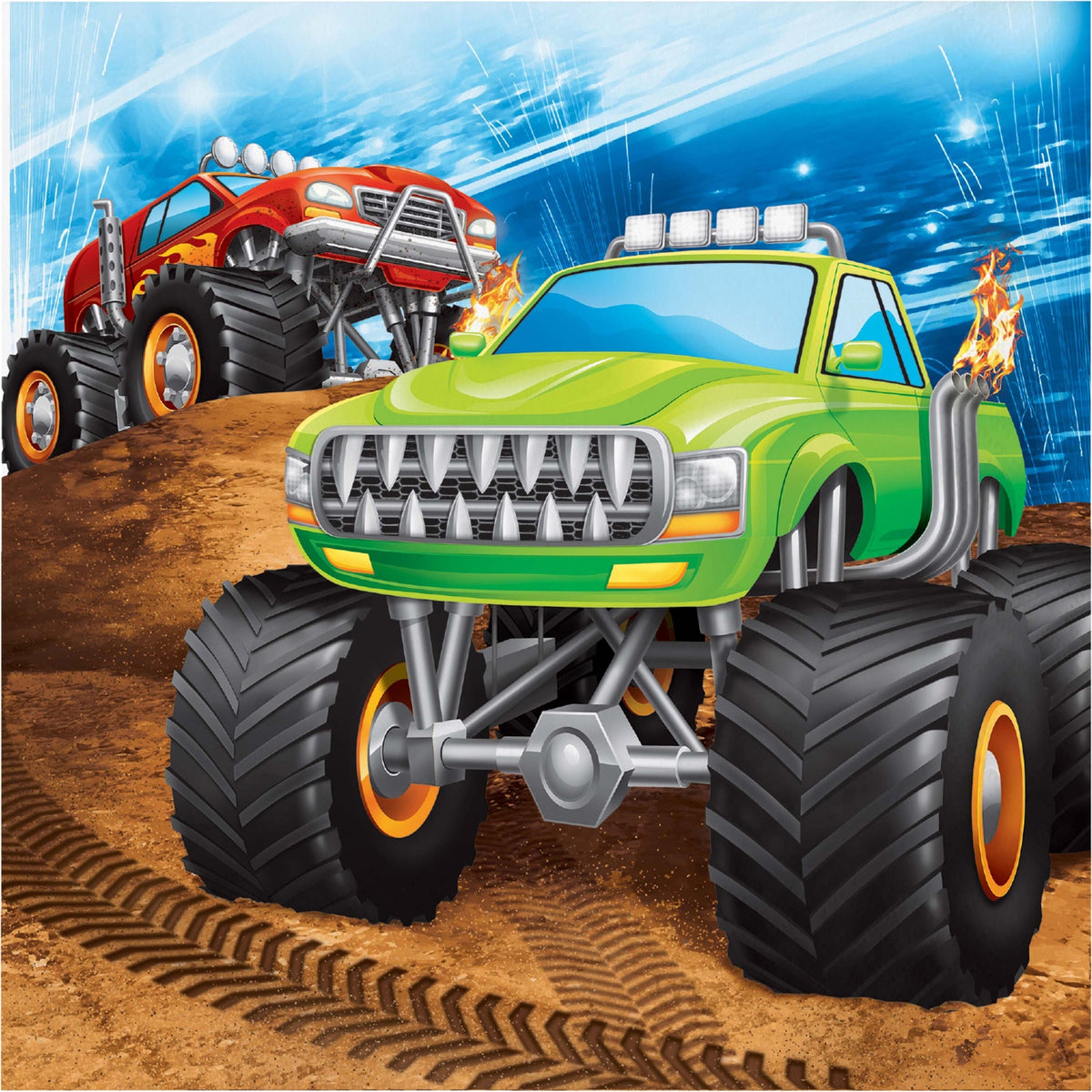 CREATIVE CONVERTING Kids Birthday Monster Truck Rally Birthday Large Lunch Napkins, 16 Count 039938618056