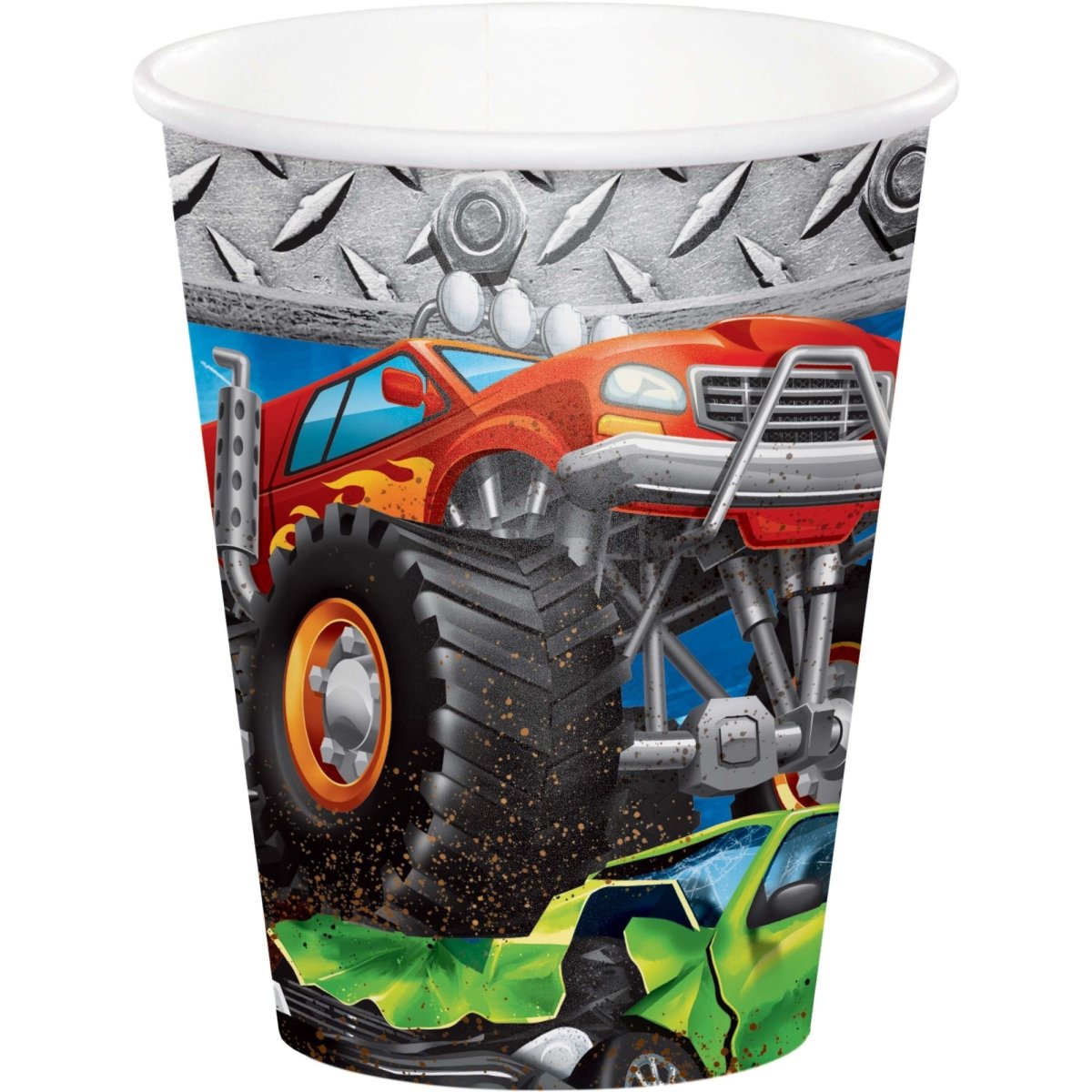 CREATIVE CONVERTING Kids Birthday Monster Truck Rally Birthday Paper Cups, 9 Oz, 8 Count 039938621452