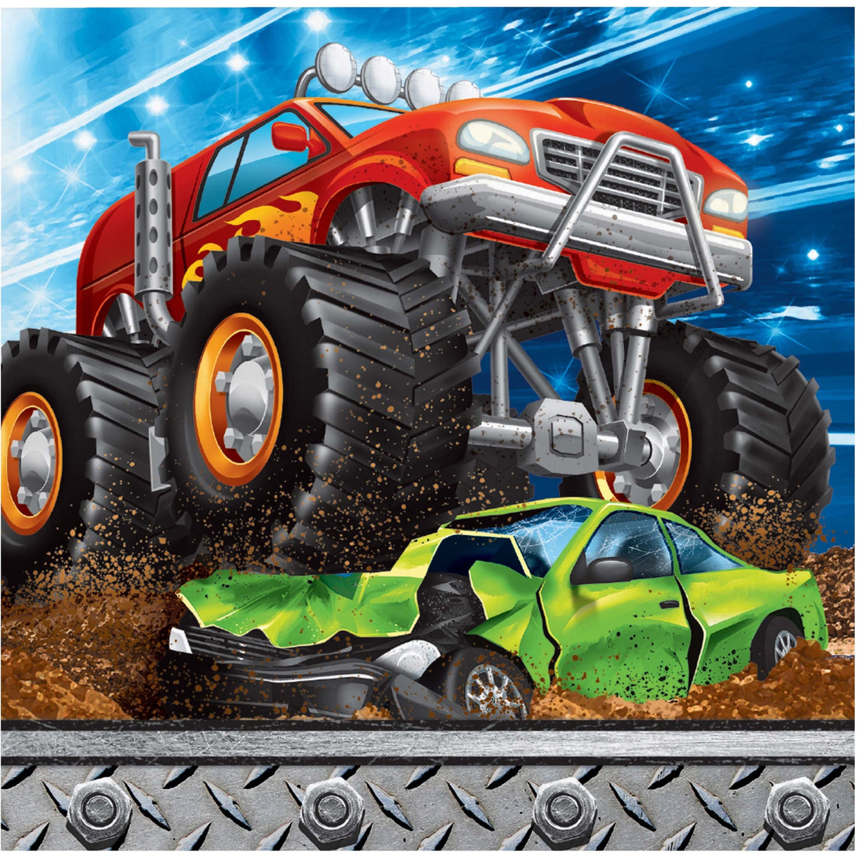 CREATIVE CONVERTING Kids Birthday Monster Truck Rally Birthday Small Beverage Napkins, 16 Count 039938618070
